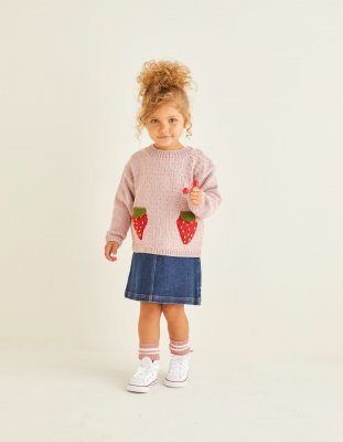 Stickmönster barntröja med jordgubbsfickor