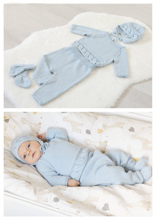 Stickmönster babyset med tröja, byxor, mössa och sockar