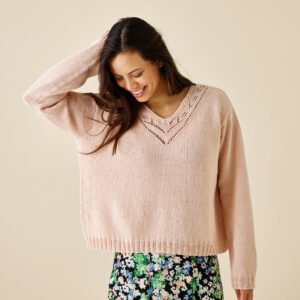 Stickmönster v-ringad damjumper 890312