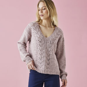 Stickmönster v-ringad damtröja med hålmönster 898086