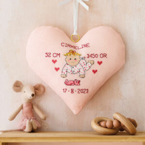 Broderi Födelseminne hjärta Cirkeline korsstygn