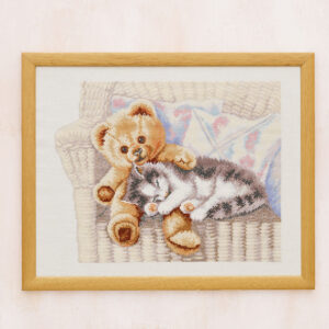 Broderi Korsstygnstavla Kattunge och nalle