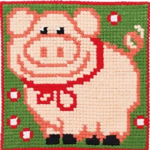 Korsstygnsbroderi Gris på stramalj, barnbroderi