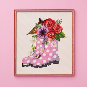 Korsstygnsbroderi Tavla Stövlarna