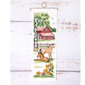 Korsstygnsbroderi liten vepa Två små föl