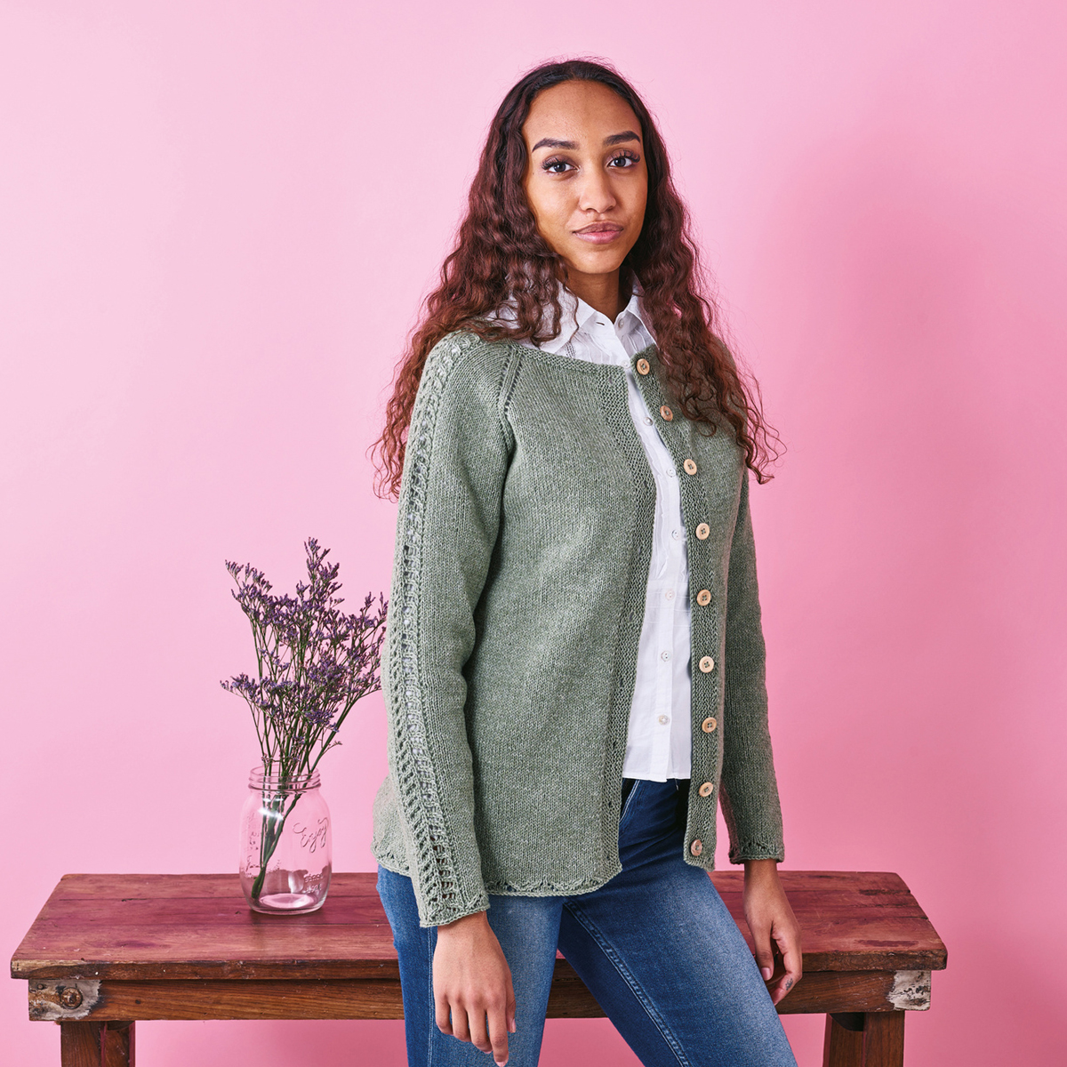 stickmönster Cardigan med hålmönster på ärmarna 899023